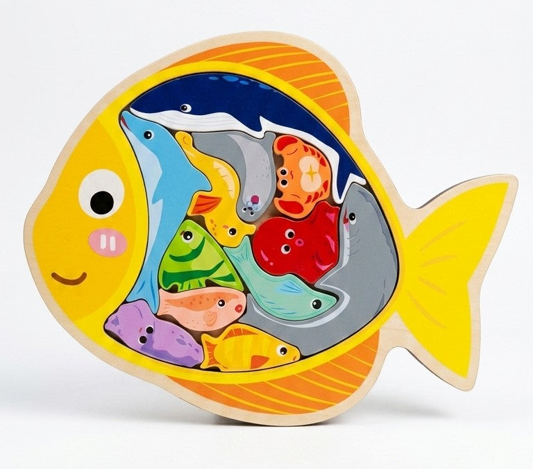 3D Wooden Under-the-Sea Fish Puzzle – Marine Animal Tangram Game