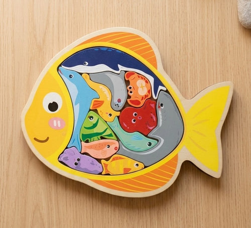 3D Wooden Under-the-Sea Fish Puzzle – Marine Animal Tangram Game
