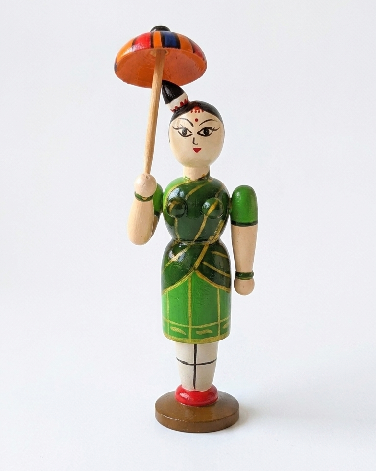 Wooden Village Belle with Umbrella Figurine – Traditional Folk Doll