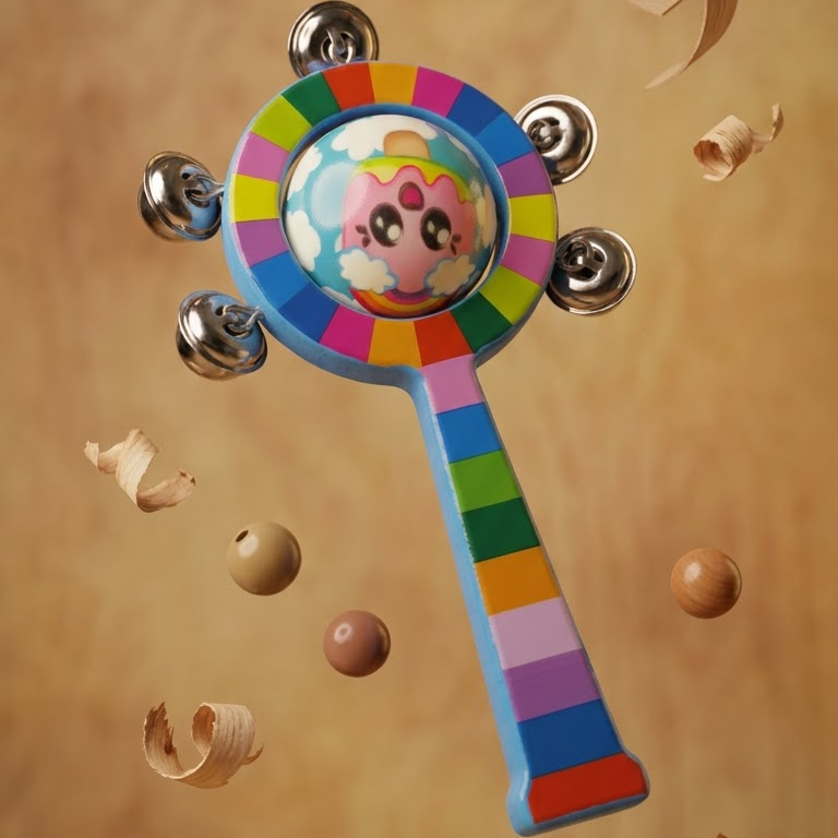 Wooden Handbell Tambourine Rattle – Toddler Jingle Ring Shaker