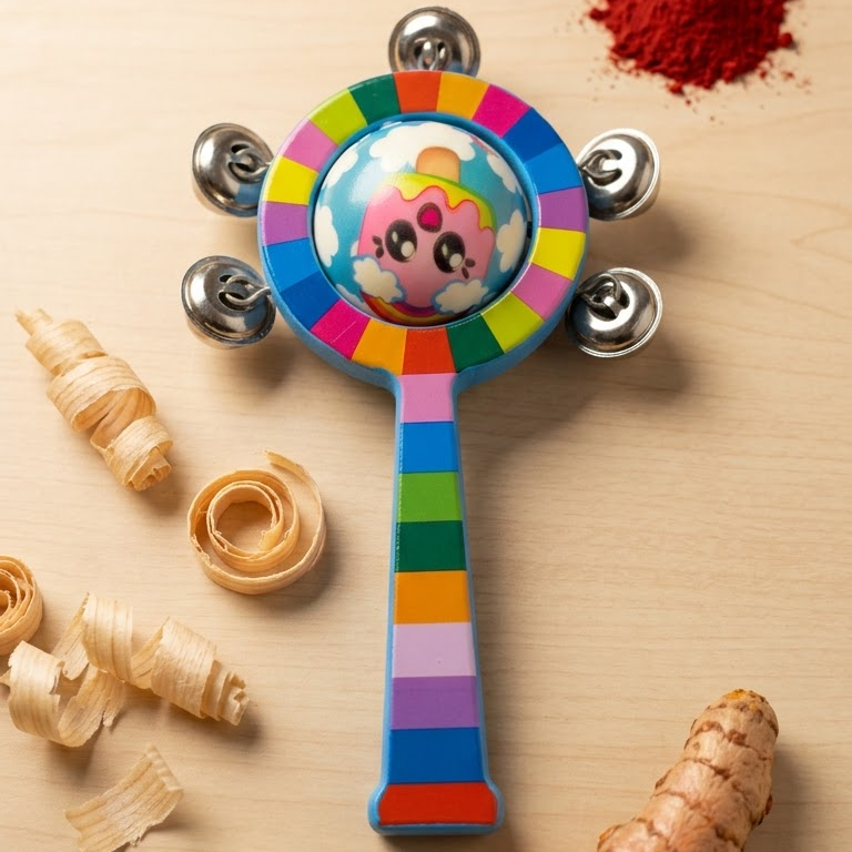 Wooden Handbell Tambourine Rattle – Toddler Jingle Ring Shaker