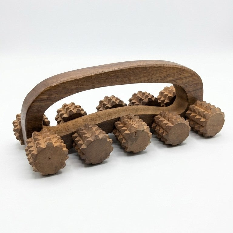 Wooden Acupressure Body Massager Roller – Dual-Row Muscle Relief Tool