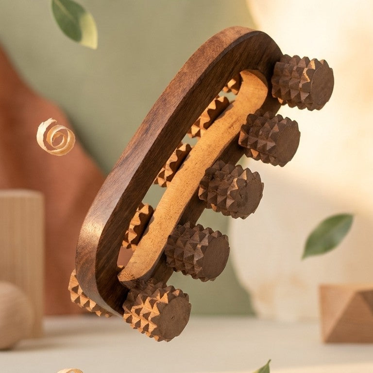 Wooden Acupressure Body Massager Roller – Dual-Row Muscle Relief Tool