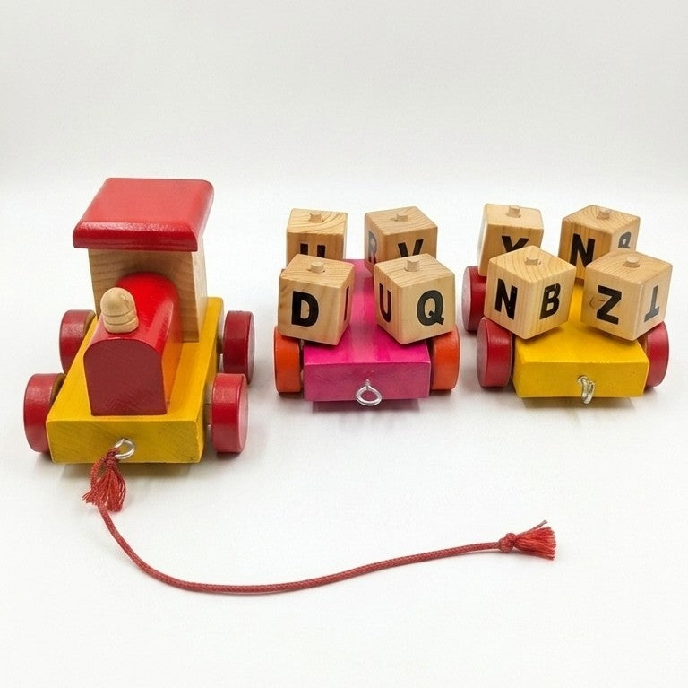 Handcrafted Wooden Alphabet Pull-Along Train Set – 3 Wagons