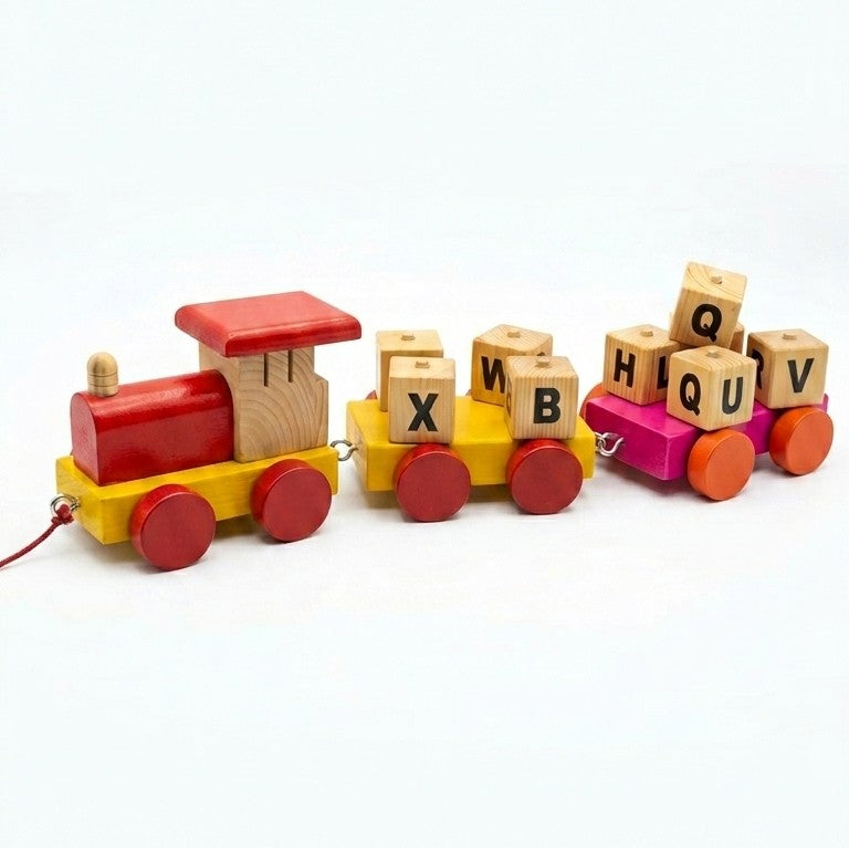 Handcrafted Wooden Alphabet Pull-Along Train Set – 3 Wagons