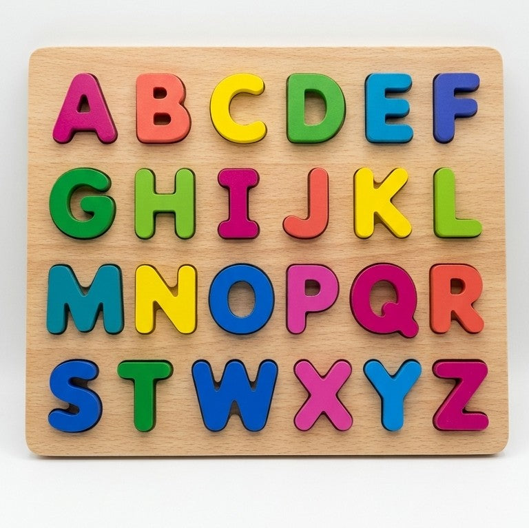 Wooden Alphabet Inset Puzzle Board – Montessori A-Z Letter Board