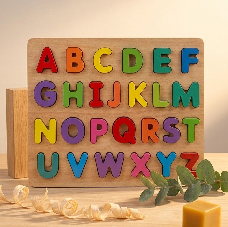 Wooden Alphabet Inset Puzzle Board – Montessori A-Z Letter Board