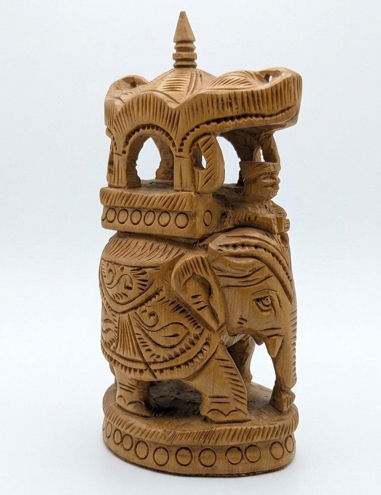 Wooden Ambari Royal Elephant Figurine – Hand-Carved Mysore Howdah Statue