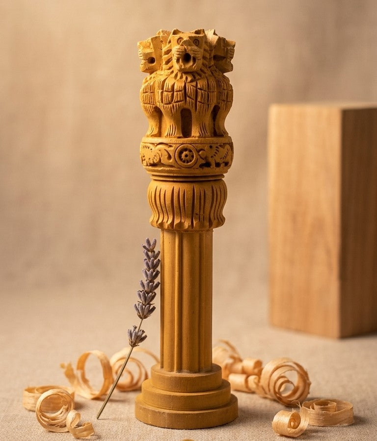 Wooden Kadamba Ashoka Pillar (Large) – Official Emblem Monument