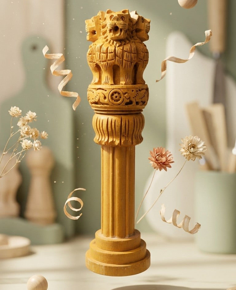 Wooden Kadamba Ashoka Pillar (Large) – Official Emblem Monument
