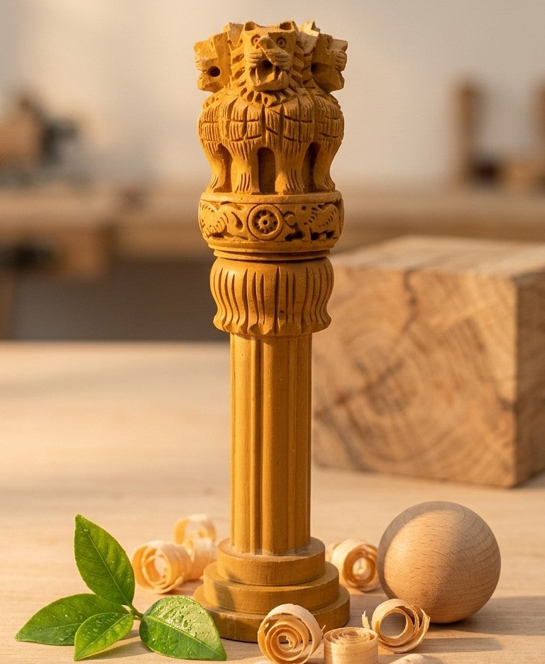 Wooden Kadamba Ashoka Pillar (Large) – Official Emblem Monument