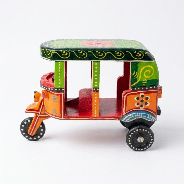 Wooden Heritage Auto Rickshaw Toy – Traditional Desi Tuk-Tuk