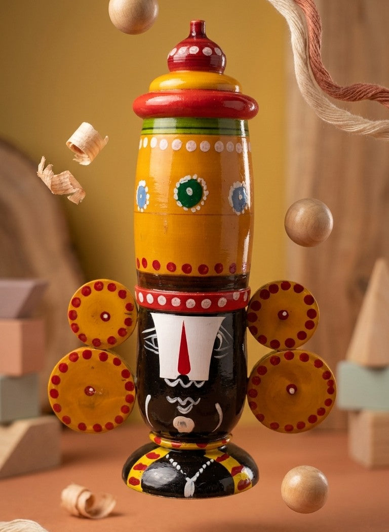 Wooden Lord Venkateswara Balaji Idol – Hand-Painted Mandir Murti