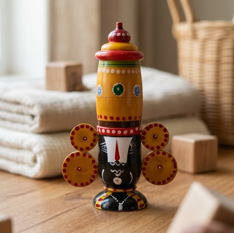 Wooden Lord Venkateswara Balaji Idol – Hand-Painted Mandir Murti