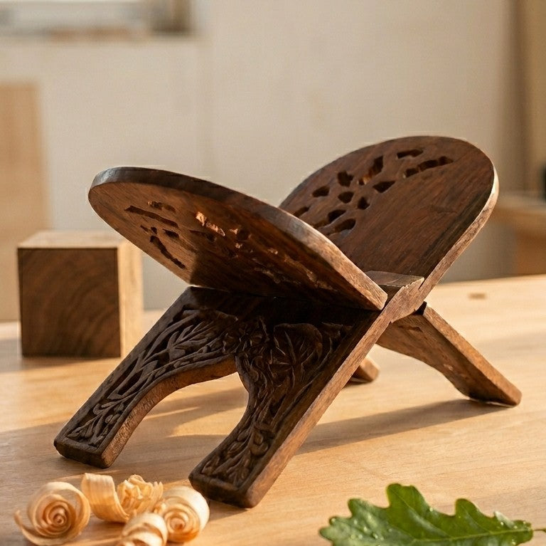 Wooden Foldable Holy Book Stand (Rehal) – Hand-Carved Prayer Rest