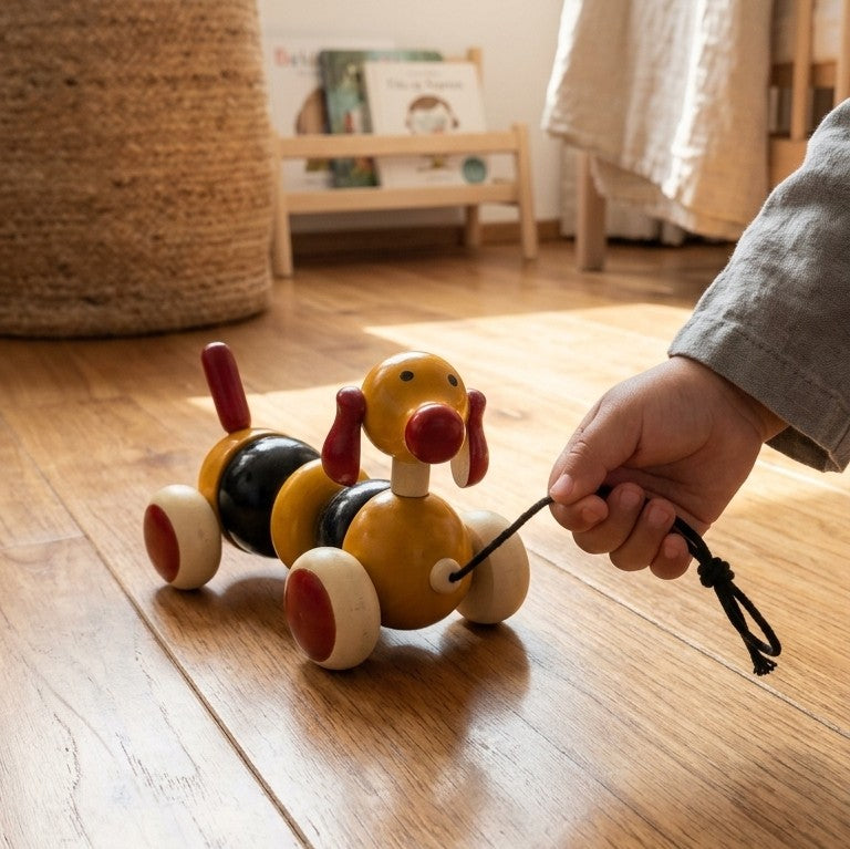 Wooden Bovow Pull-Along Dog – Flexible Wiggly Puppy Toy