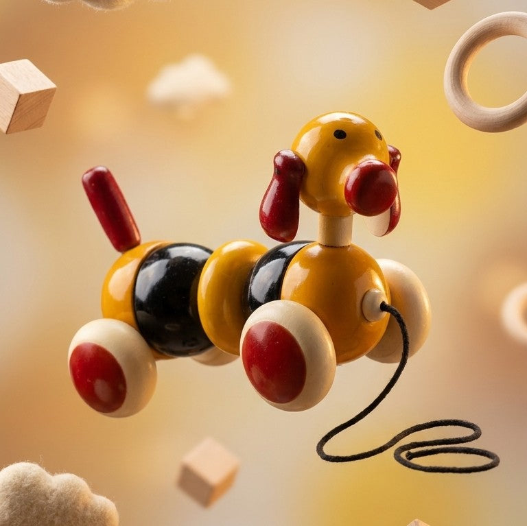 Wooden Bovow Pull-Along Dog – Flexible Wiggly Puppy Toy