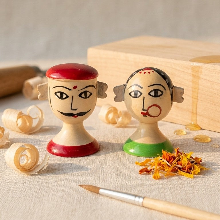 Wooden Boy & Girl Folk Art Figurines – Handcrafted Couple Decor
