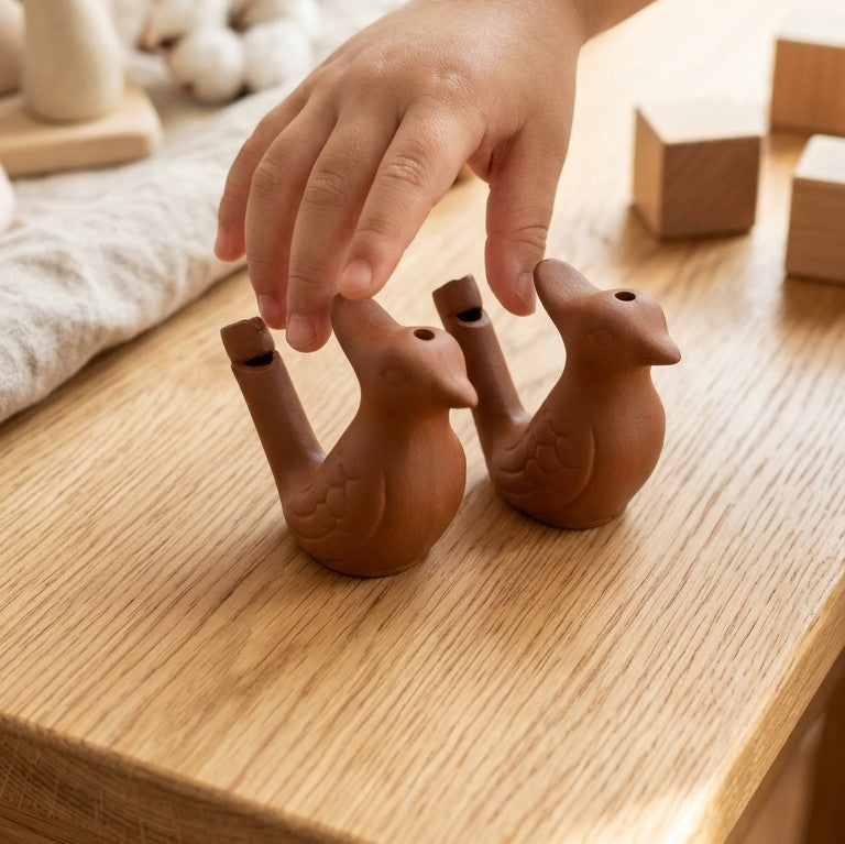 Terracotta Clay Bird Water Whistles – Set of 2 Traditional Chirping Toys