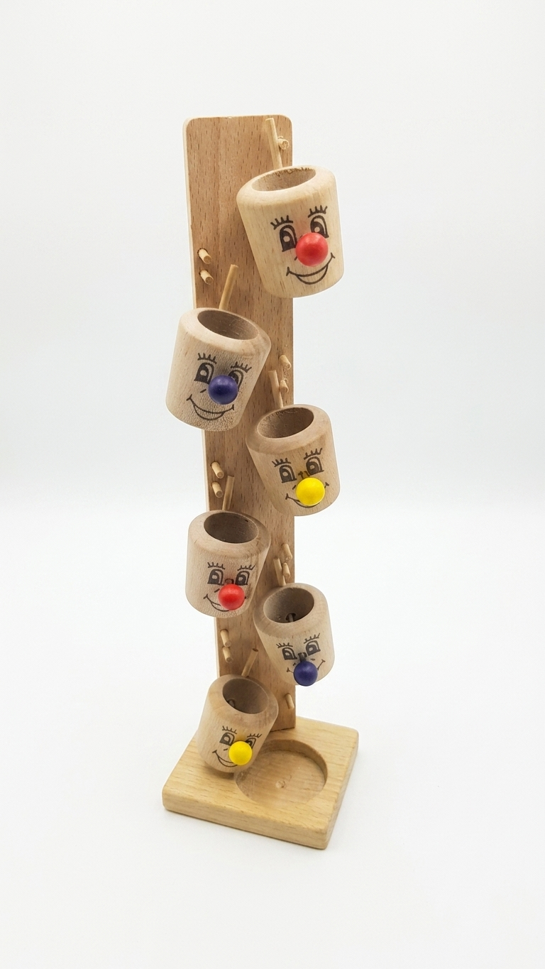 Wooden Clown Drop Tower – Gravity-Fed Cascading Tumbling Toy