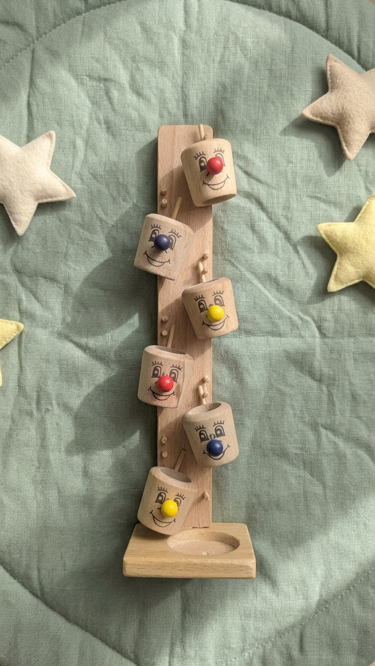 Wooden Clown Drop Tower – Gravity-Fed Cascading Tumbling Toy