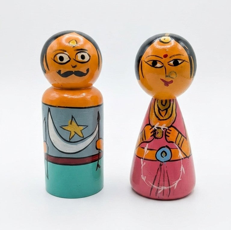 Wooden Traditional Couple Dolls – Hand-Painted Indian Folk Pair