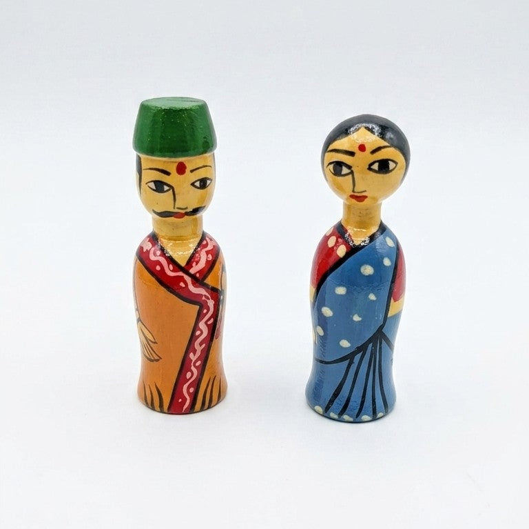 Wooden Heritage Couple Dolls – Hand-Painted Indian Folk Set of 2