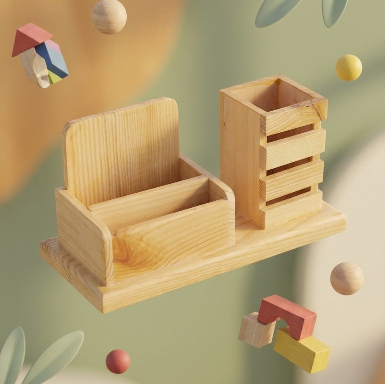 Wooden 3-in-1 Executive Desk Organizer – Phone Stand & Pen Cradle