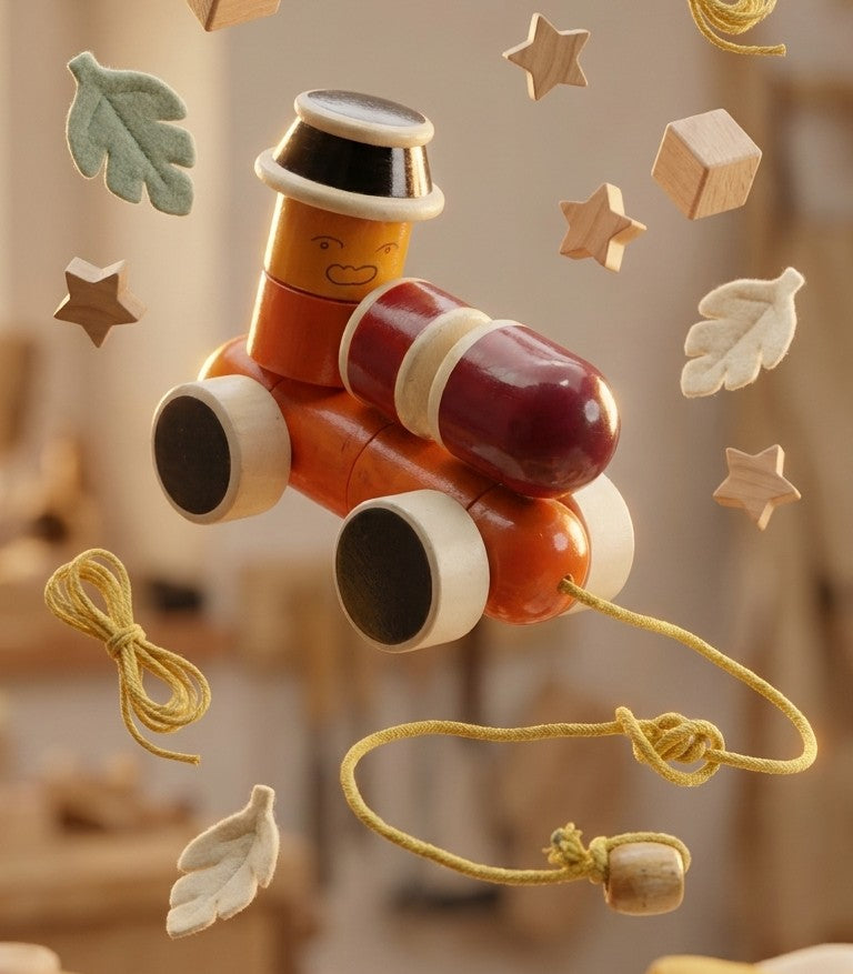 Wooden Steam Engine Stacker – Pull-Along Locomotive Toy