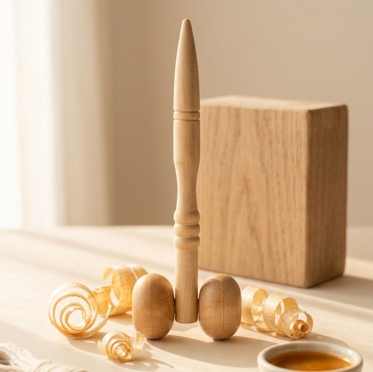 Wooden Facial & Neck Massager Roller – 2-in-1 Acupressure Probe