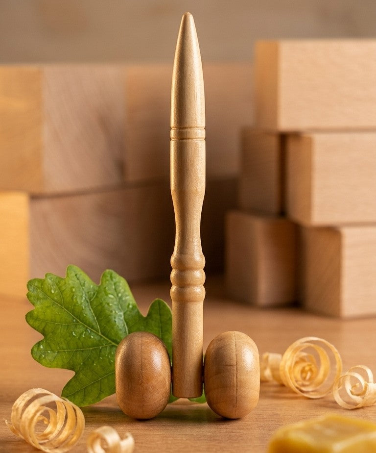 Wooden Facial & Neck Massager Roller – 2-in-1 Acupressure Probe