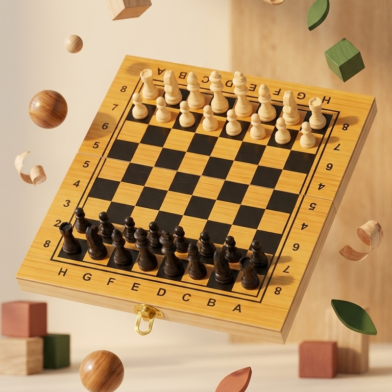 Wooden Foldable Chess Board Set – Handcrafted Travel Strategy Game