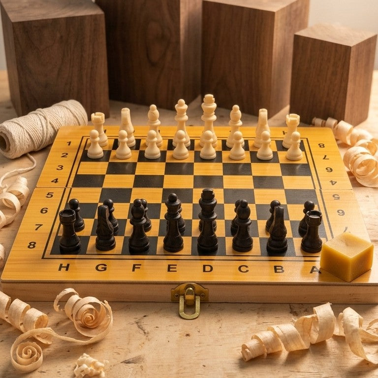Wooden Foldable Chess Board Set – Handcrafted Travel Strategy Game