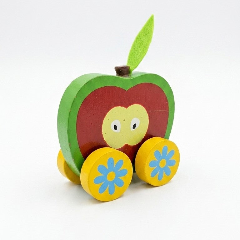 Wooden Apple-on-Wheels Push Car – Sensory Fruit Vehicle Toy
