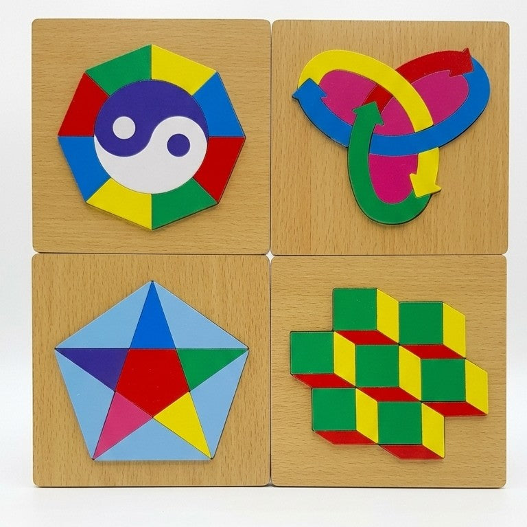 Wooden Geometric Logic Brain Teaser – 4-Board STEM Spatial Puzzle