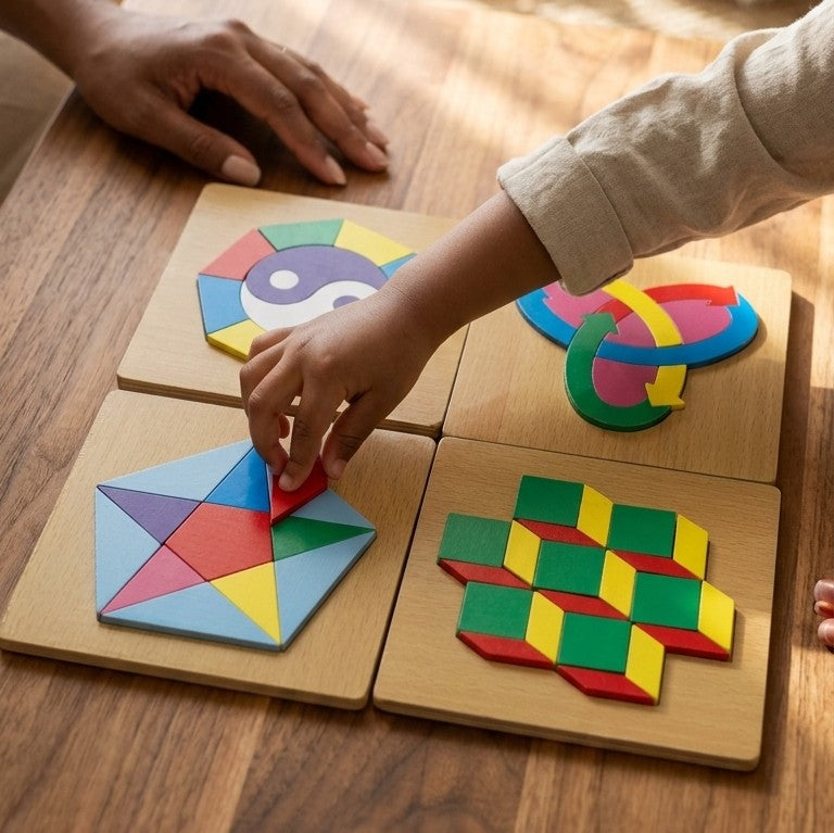 Wooden Geometric Logic Brain Teaser – 4-Board STEM Spatial Puzzle