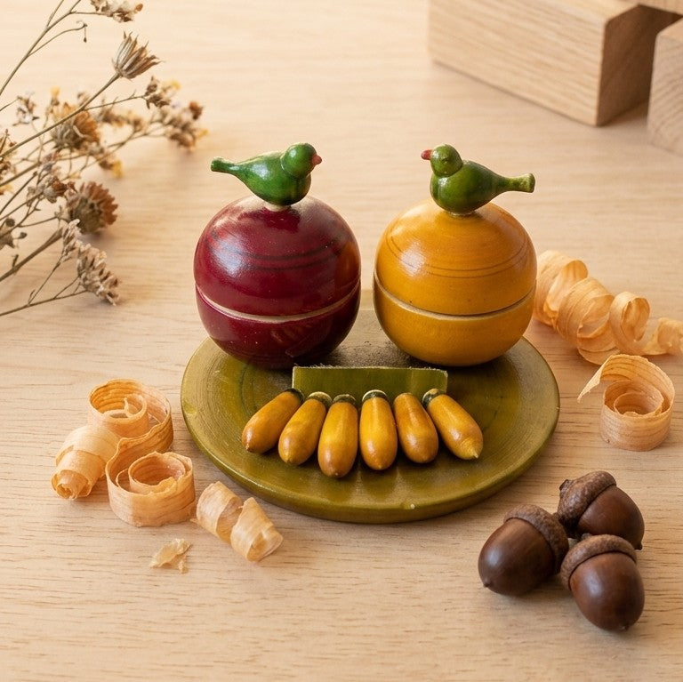Wooden Birds on Nest Haldi-Kumkum Holder – Handcrafted Pooja Dibbi