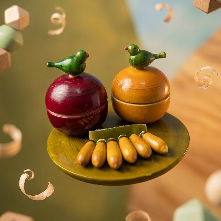Wooden Birds on Nest Haldi-Kumkum Holder – Handcrafted Pooja Dibbi