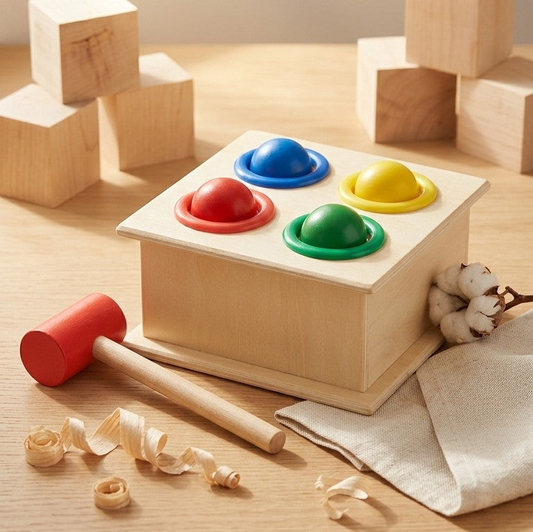 Wooden Hammer Ball Toy – Montessori Pounding Bench for Toddlers
