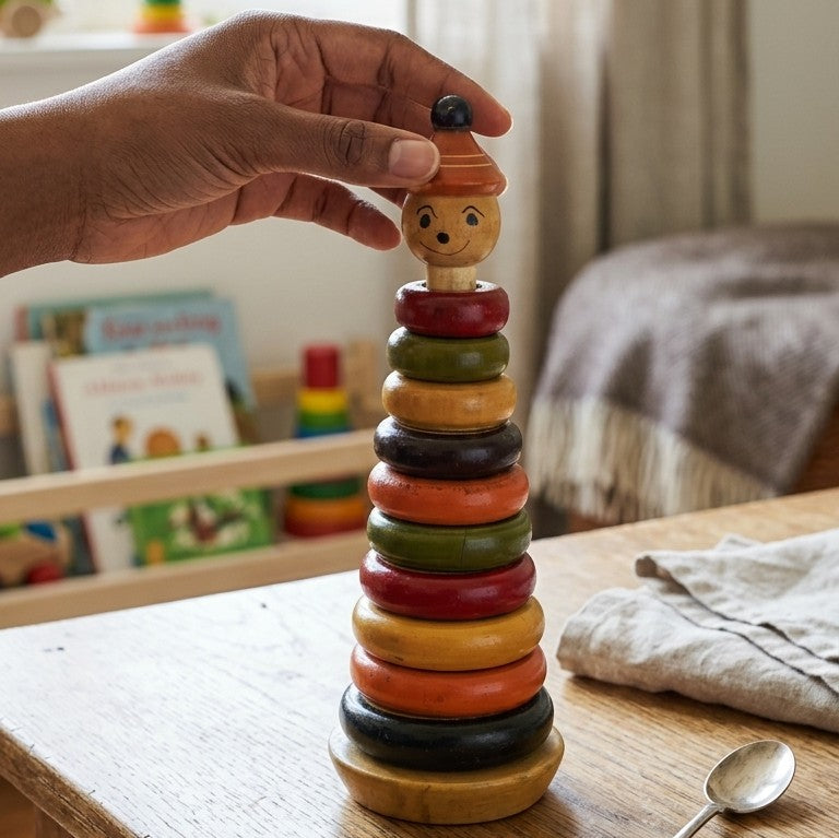 Wooden Joker Ring Stacker Tower – 10-Piece Montessori Size Sorter