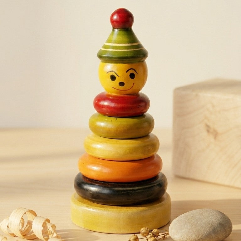 Wooden Jolly Joker Ring Stacker – Traditional Toddler Sorting Toy