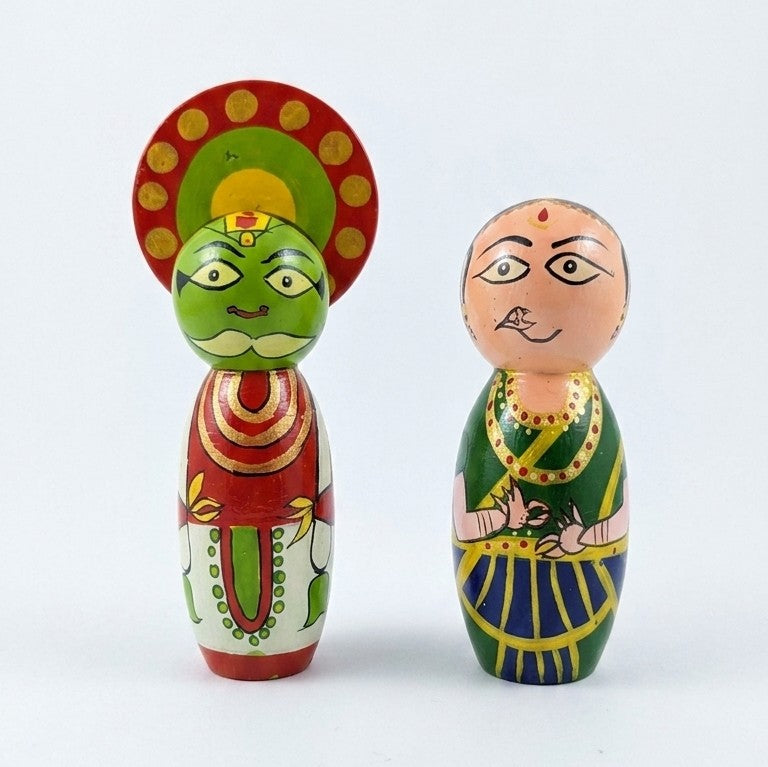 Wooden Kathakali & Mohiniyattam Dancers – Set of 2 Kerala Dance Dolls