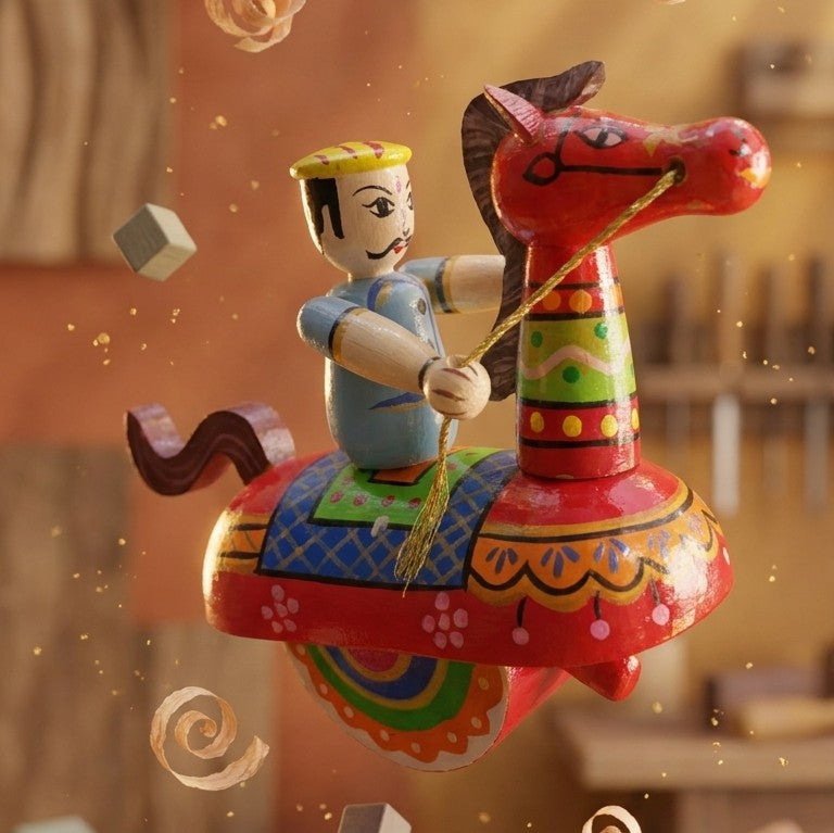 Wooden Keelu Kudure Rocking Horse Dancer (Red) – Folk Art Figurine