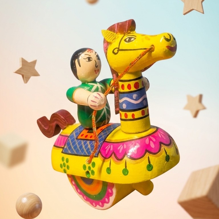 Wooden Keelu Kudure Rocking Horse Dancer (Yellow) – Folk Figurine