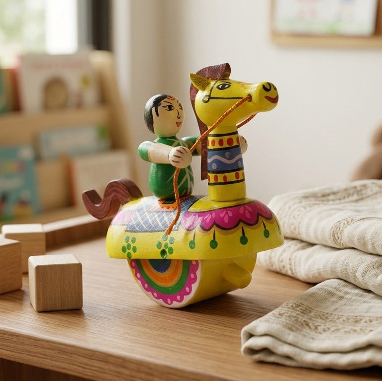 Wooden Keelu Kudure Rocking Horse Dancer (Yellow) – Folk Figurine
