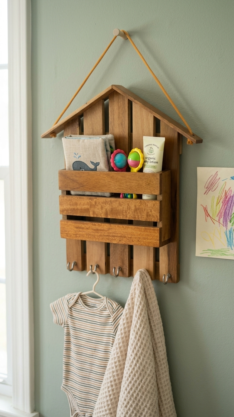 Wooden Hut Key Holder & Mail Organizer – Wall-Mounted Entryway Rack