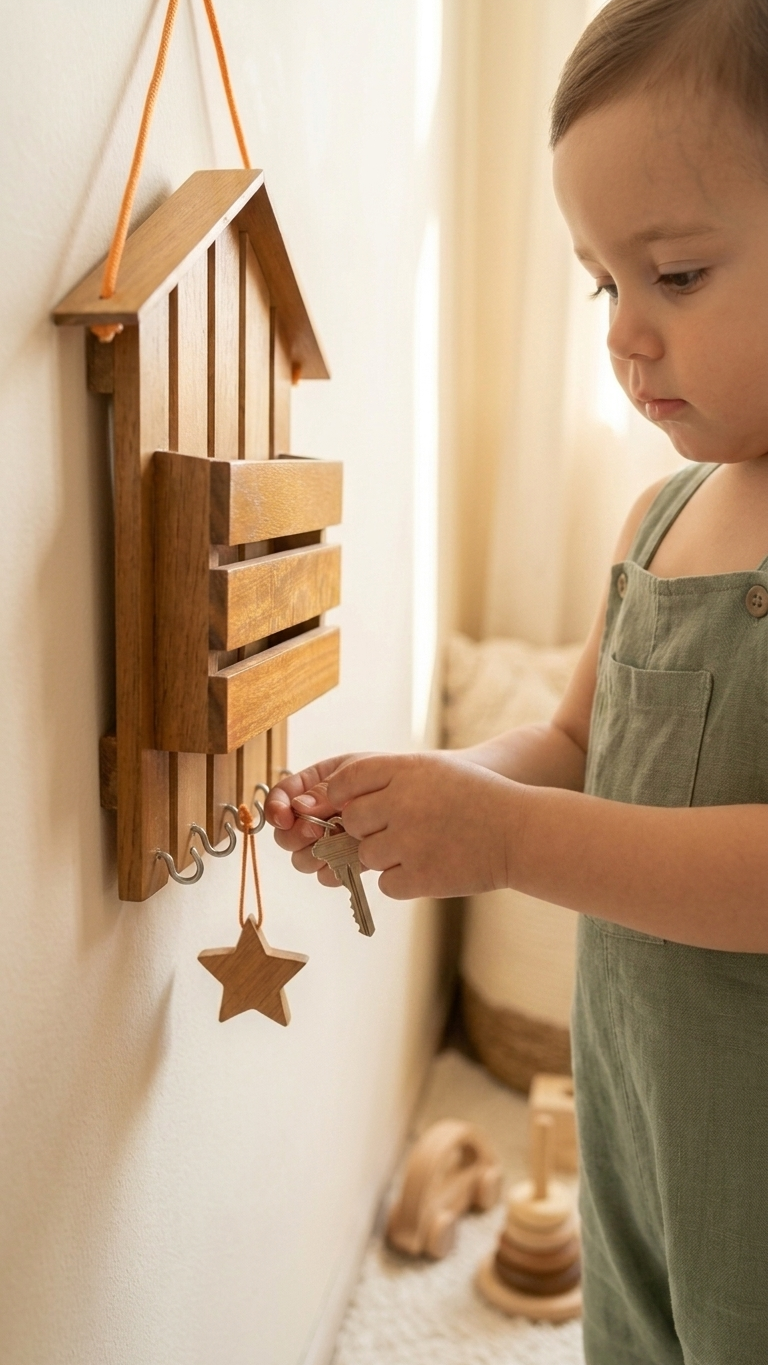 Wooden Hut Key Holder & Mail Organizer – Wall-Mounted Entryway Rack