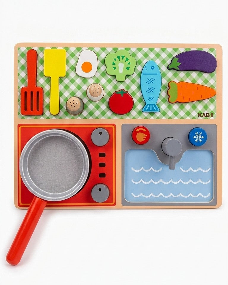 Wooden Kitchen Play Set – Pretend Cooking & Food Puzzle Toy