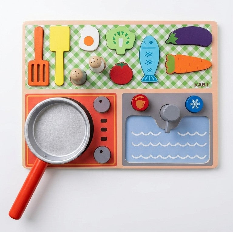 Wooden Kitchen Play Set – Pretend Cooking & Food Puzzle Toy
