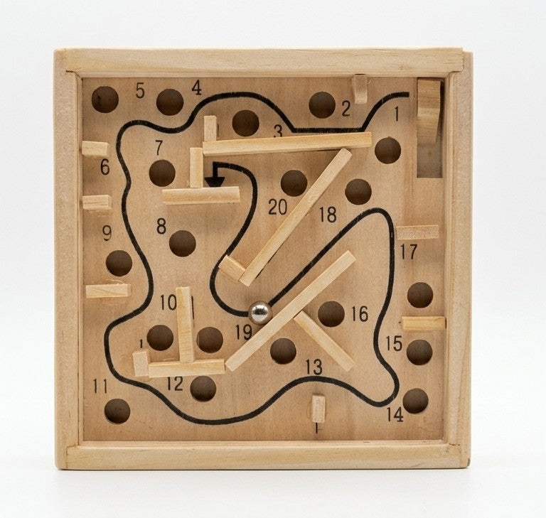 Wooden Labyrinth Ball Maze Game – Handheld Dexterity Marble Board